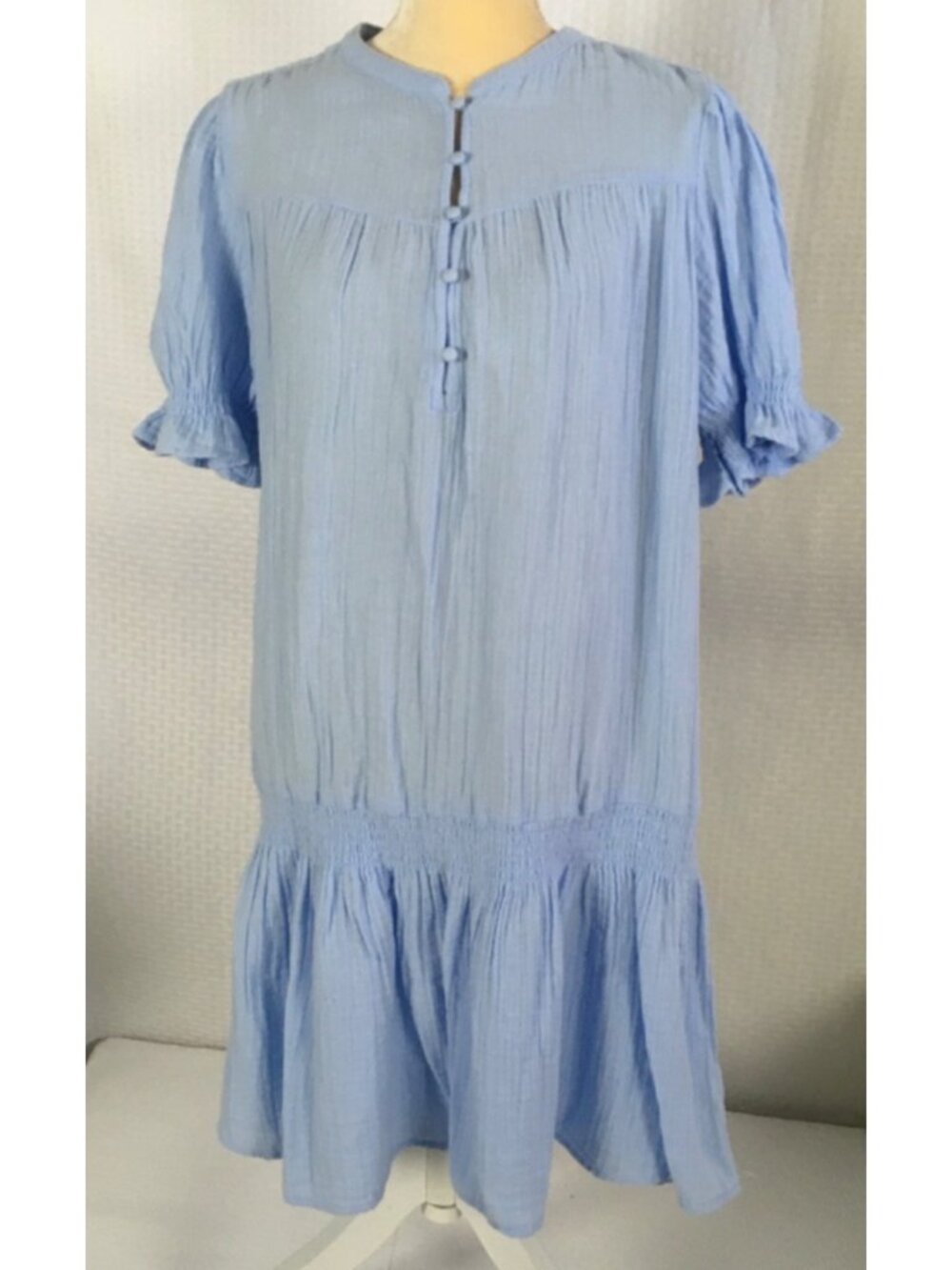Time and Tru Dress Size L 12 to 14 Light Blue Drop Waist Short Sleeves New w Tag
